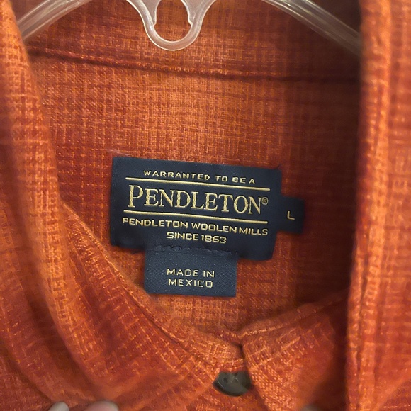 Pendleton 100% Virgin Wool Shirt Jacket SOFT Button Up Orange Red Plaid Warm M/L - Picture 2 of 6